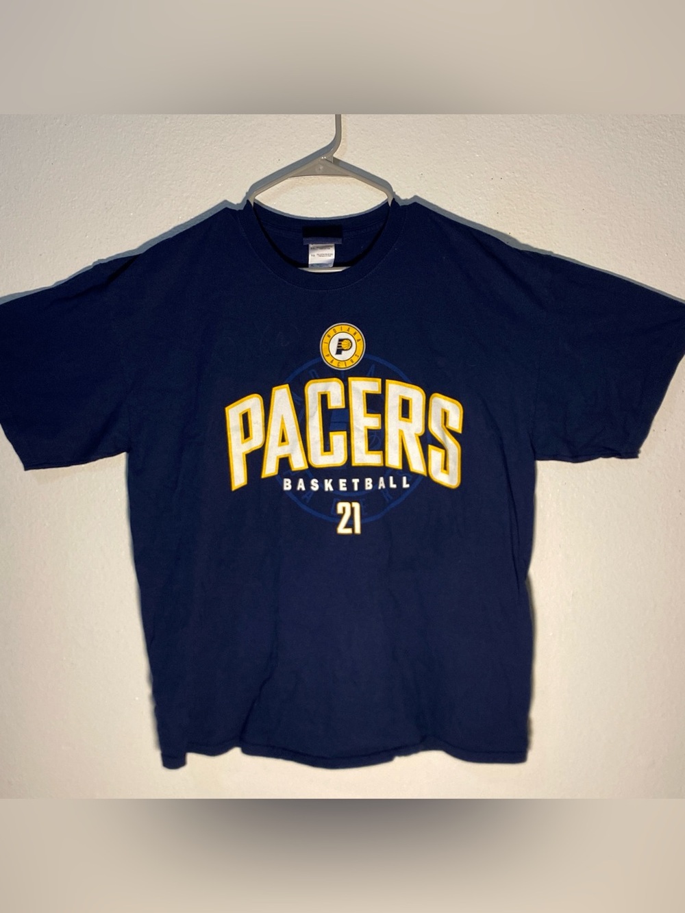 Indiana Pacers NBA Exclusive Collection Tee David West #21 Navy/Yellow Men’s XL